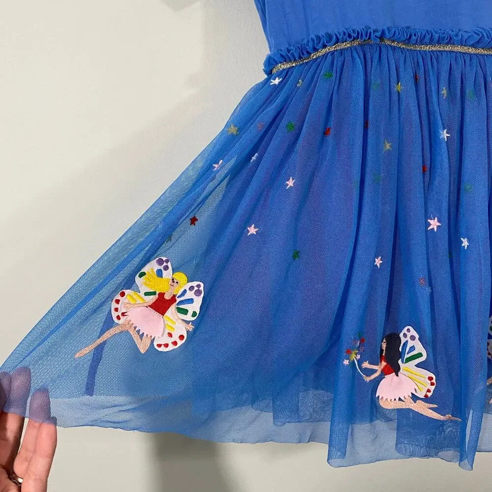 Hanna Andersson Girl's Blue Fairies Applique Tutu T-shirt Dress Size 4